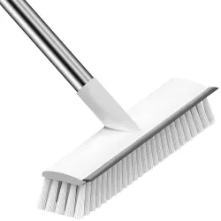 COOFANDY Bathroom Cleaning Brush Long – Stainless Steel 2-in-1 Tiles Cleaning Floor Scruber with Long Handle for Kitchen | White Wiper Bathroom Floor Cleaner Brush