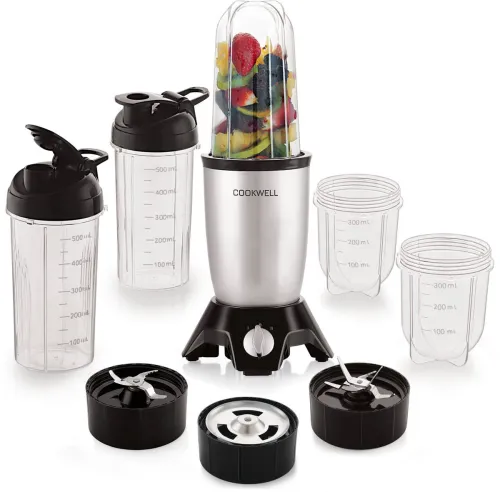 Image of Cookwell Bullet 600W Juicer Mixer Grinder (5 Jars, Silver & Black)