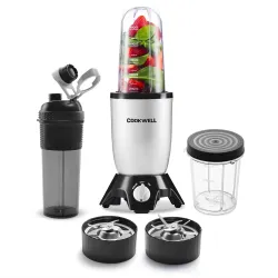 Cookwell Bullet Mixer Grinder (3 Jars, 2 Blades, Metallic Silver), 600 Watts - 2 Year Warranty