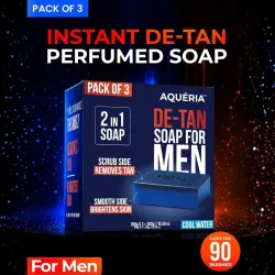 Aqueria De-Tan & Brightening 2-in-1 Bath Soap for Men | Cool Water Perfume | Scrub Side for Tan Removal & Gentle Exfolia