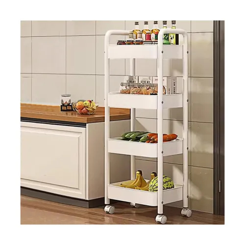 Image of CoolLeaf Metal Vegetable Stand for Kitchen, Kitchen Trolley with Wheels, Hooks and 4-Layer Baskets, Onion Potato Rack fo
