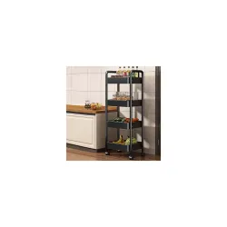 CoolLeaf KT-B4 Kitchen Storage Rack, Steel Kitchen Trolley with Wheels, Hooks and 4-Layer Baskets, Vegetable Stand for K