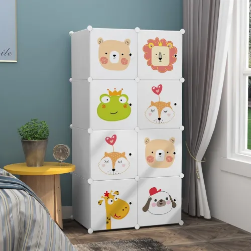Image of CoolLeaf 8-Cube Plastic Wardrobe (White Cartoon)