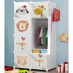 CoolLeaf Plastic Wardrobe for Kids, 8-Cubes Baby Cupboard for Bedroom with Hooks and Hanging Rail, Almirah Plastic Storage Baby Clothes/Toys/Books, Ideal Gift for Birthday,Children's Day,Car...