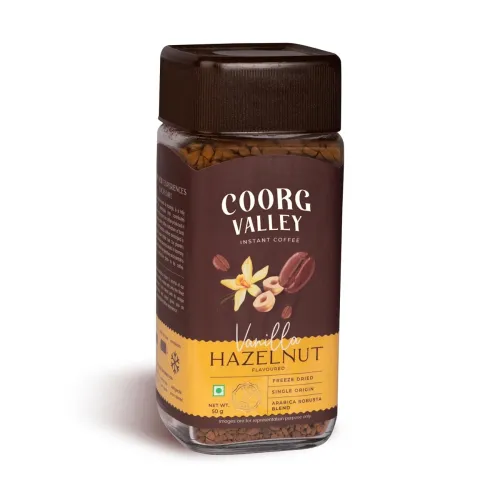 Image of Coorg Valley Vanilla Hazelnut Instant Coffee 50g | Flavoured Coffee | Premium Blend of Robusta & Arabica | Freeze Dried 