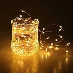 Copper String LED light 5 MTR 50 LED USB Operated  Decorative Lights 50 LEDs 5.3 m Yellow Steady Water Drop Rice Lights