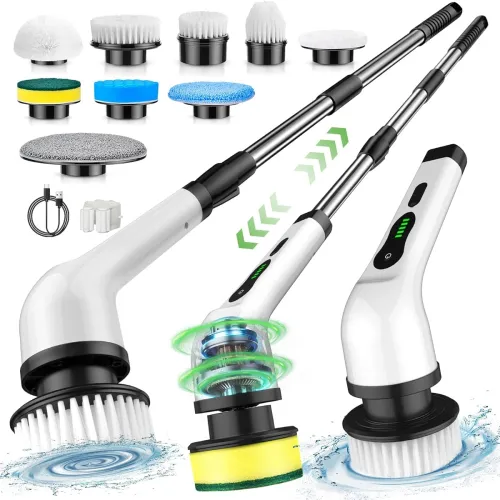 Image of Cordless Electric Spin Scrubber with 9 Brush Heads & Adjustable Handle