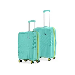 Core Set of 2 Trolley Bags Cabin + Medium Polypropylene Hard Suitcase, 8 Spinner Wheels, Recessed Number Lock, Lightweight Luggage for Men & Women Aegean Blue/Meadow Yellow