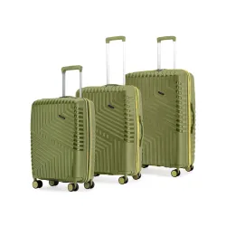 Core Set of 3 Trolley Bags Cabin + Medium + Large Polypropylene Hard Suitcase, 8 Spinner Wheels, Recessed Number Lock, Luggage for Men & Women Moss Green/Lunar Yellow