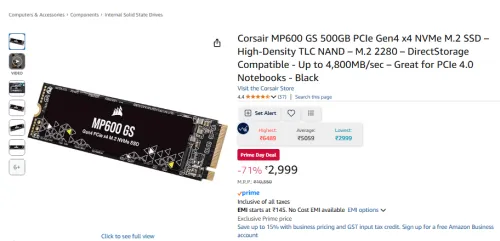 Image of Corsair MP600 GS 500GB PCIe Gen4 x4 NVMe M.2 SSD – High-Density TLC NAND – M.2 2280 