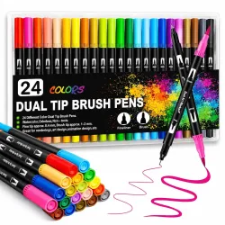 Corslet 24 Colors Dual Tip Colored Brush Pens Art Marker Set Fine Point