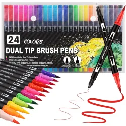 Corslet 24 Colors Dual Tip Watercolor Brush Markers | Fine Liner & Brush Pens Set for Calligraphy, Drawing, Sketching | 