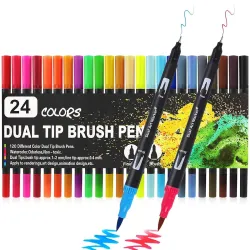 Corslet 24 Pcs Dual Tip Brush Pens 24 Shades