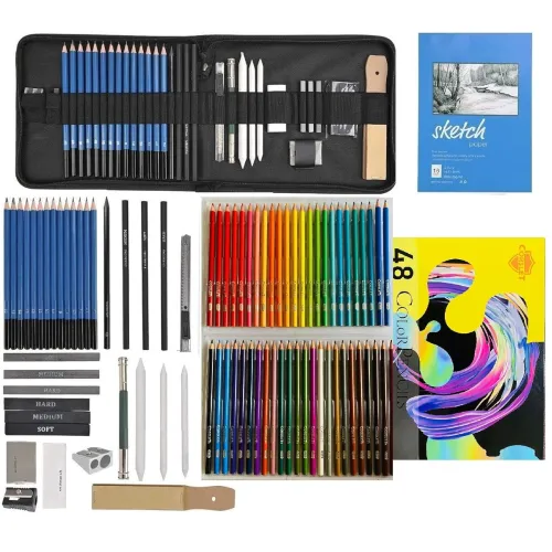 Image of Corslet 83 Pcs Sketch and Color Pencils Set With Zipper Carry Case