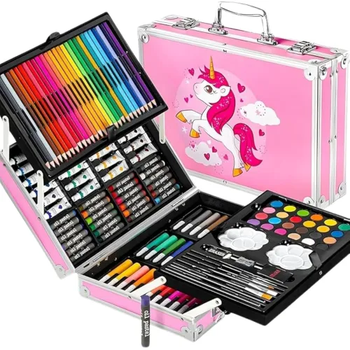 Image of Corslet 145-Piece Art Set for Kids with Unicorn Storage Case | Drawing & Painting Kit with Oil Pastels, Watercolors, Ske
