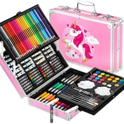 Corslet 145-Piece Art Set for Kids with Unicorn Storage Case | Drawing & Painting Kit with Oil Pastels, Watercolors, Ske