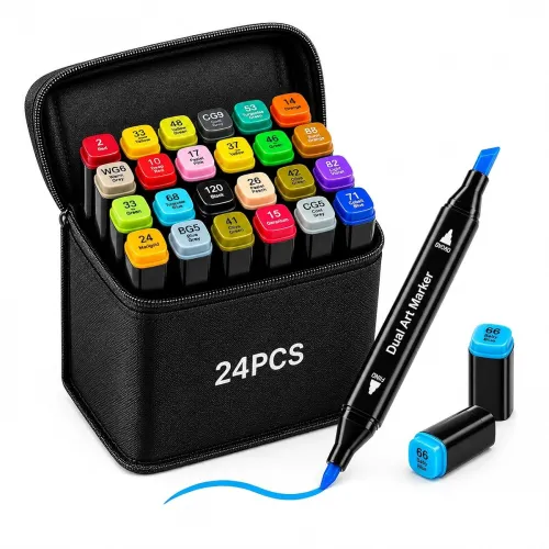 Image of Corslet Dual Tip Colorful Art Markers Sketch Pens 24 Colors With Carrying Case For Painting Sketching Calligraphy Drawin