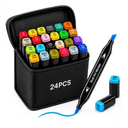 Corslet Dual Tip Colorful Art Markers Sketch Pens 24 Colors With Carrying Case For Painting Sketching Calligraphy Drawin
