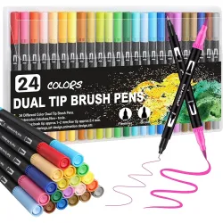 Corslet 24 Colors Dual Tip Colored Brush Pens Art Marker Set Fine Point Calligraphy Markers for Artists Pen Set Journal 