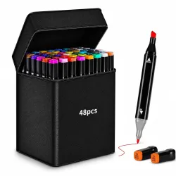 Corslet Dual Tip Colorful Art Markers Sketch Pens 48 Colors with Carrying Case For Painting Sketching Calligraphy Drawing, Chisel & Fine Tip Permanent Colouring Marker For Kids Adult, Multic...