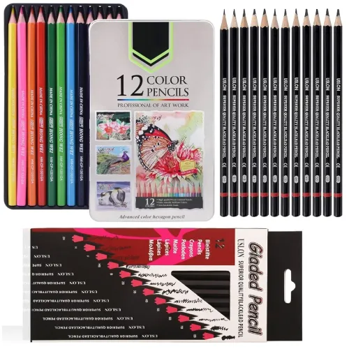 Image of Corslet Set of 24 Non‑Toxic Art Pencils (12 oil‑colour, 12 graphite sketch)