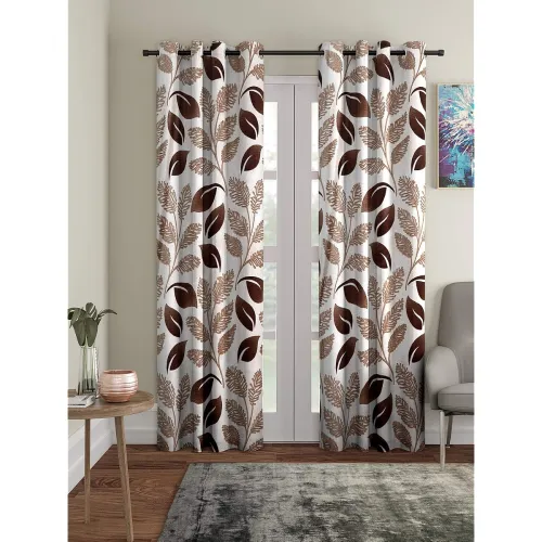 Image of Cortina 2 Piece Floral Design Panel Eyelet Polyester Door Curtains 7ft