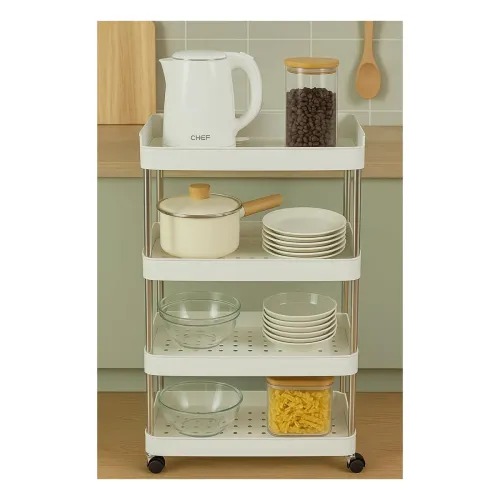 Image of Cortina 4-Tier Plastic Storage Rack with Wheels