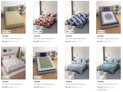 Image of Cortina Bedsheet with 2 Pillow Covers @ Starting ₹179
