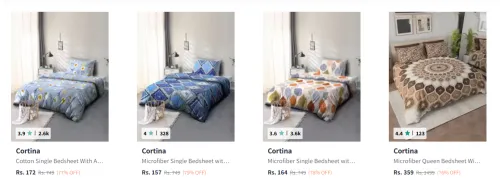 Image of Cortina Blue Floral Cotton Single Bedsheet Starting At @₹157