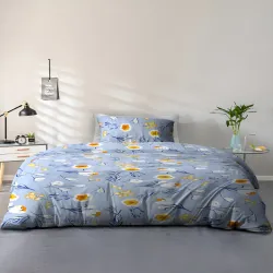Cortina Blue Floral Microfiber 110 TC Single Coarse Bedsheet with a Pillow Cover-90 x 60 inches