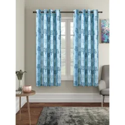 Cortina Blue Floral Printed Window Curtains Set of 2
