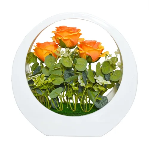 Image of Cortina Ceramic Artificial Flower with Hanging Round Basket for Home Decoration Yellow - 29X29 CM