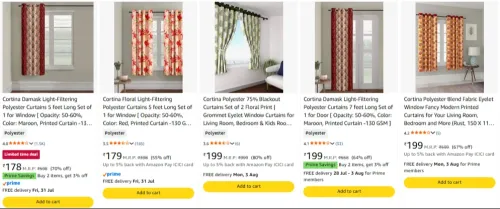 Image of Cortina Curtains Starting @ ₹178