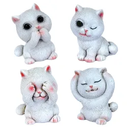 Cortina 4 Pcs White Cute cat Miniature Figurines Showpiece for Him/Her, Home Decor, Table, Car Dashboard, Bedroom,Cake Decoration Items | Birthday Return Gift, Festive Decor (Multicolor)