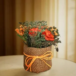 Cortina Cylindrical Tea Red Rose Planter for Home Decor & Dining Table – Nordic Modern Boho Style Plastic Pot with Cloth