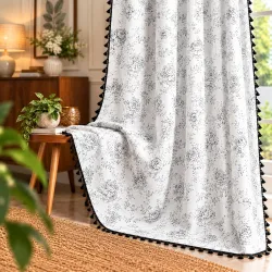 Cortina Floral Light-Filtering 100% Cotton Curtains 9 feet Long Set of 1