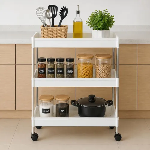 Image of Cortina Heavy Duty Plastic Storage 3 TierShelves for Home Kitchen Garage Bathroom | Multipurpose Tiered Rack Organizer w
