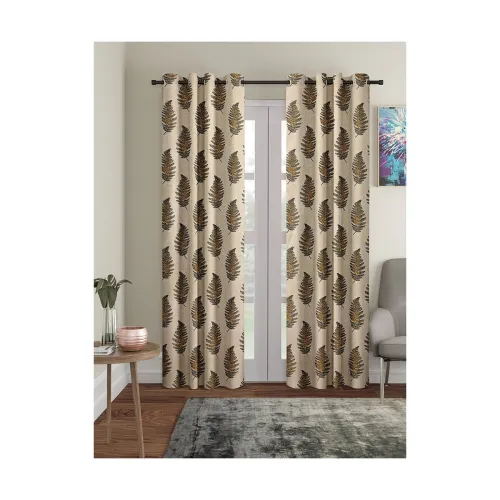 Image of Cortina Leaf Light-Filtering Polyester Curtains 7 feet Set of 2 for Door [