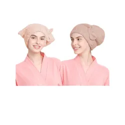 Cortina Microfiber Hair Towel Cap, Soft Absorbent Quick Drying Cap for Curly Thick Hair, Wrap Cap for Women Girls-Pack of 2, Lt. Pink-Lt. Brown