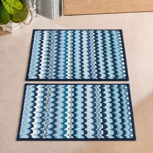 Image of Cortina Microfiber Striped Design Anti-Skid Bath Mats