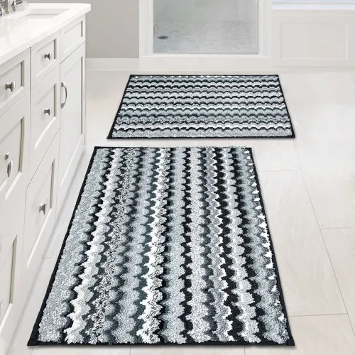 Image of Cortina Microfiber Striped Design Bath Mats 