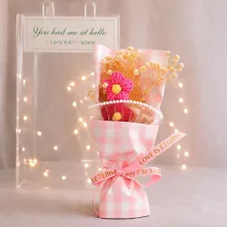 Cortina Plastic Handmade Crochet Artificial Flowers with Light|Aesthetic Room Decor, Living & Bedroom Decor|Artificial Flower Wall Decor|Great for Gifting - Pink-1-12x7x25.5 CM