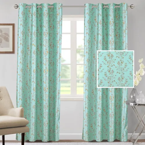 Image of Cortina Polyester Door Curtains 7 feet 150GSM - Foil Printed Light-Filtering (60-70% Room Darkening) Curtains for Bedroo
