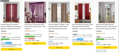 Image of Cortina polyster curtain Starting @ ₹146