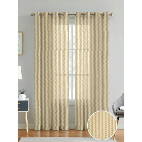 Image of Cortina Polyster Linen Solid Sheer Curtain Set with Eyelet Rings Non Blackout Door Curtain - Set of 2 - Beige