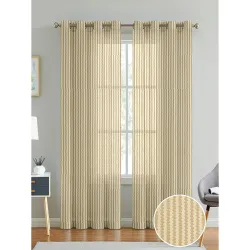 Cortina Polyster Linen Solid Sheer Curtain Set with Eyelet Rings Non Blackout Door Curtain - Set of 2 - Beige