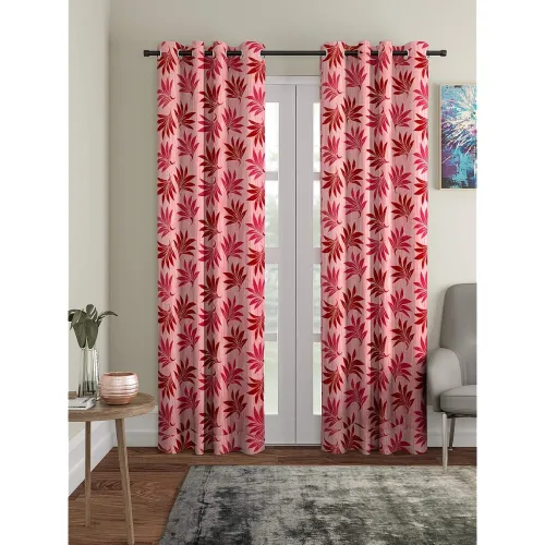 Image of Cortina semi Sheer Floral Design Panel Eyelet Polyester Door Curtains 2 Piece