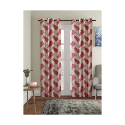 Image of Cortina Semi-Sheer Leaf Design Door Curtain 7ft