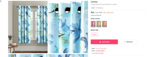 Image of Cortina Single Floral Printed Window Curtain