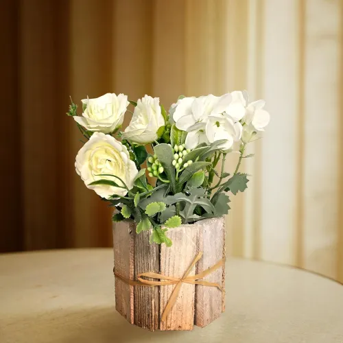 Image of Cortina Wooden W Pot Mixed Flower 